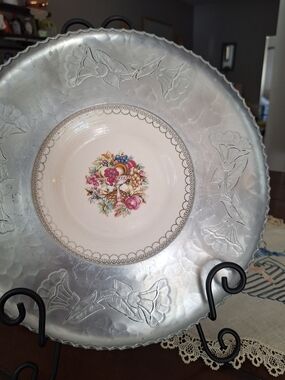 Triumph Silver-Toned Decorative Plate with Multicolor Fruit & Floral Center